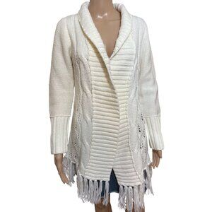Dex White Wool Blend Cardigan With Tassels Size Small